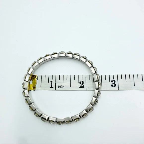 Silver Tone Rhinestone Tennis Stretch Bracelet Clear Crystal - Picture 7 of 7